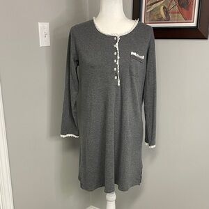 Eileen West Soft Cotton Henley Midi Maxi Crochet Trim Stretchy Nightgown Sz S